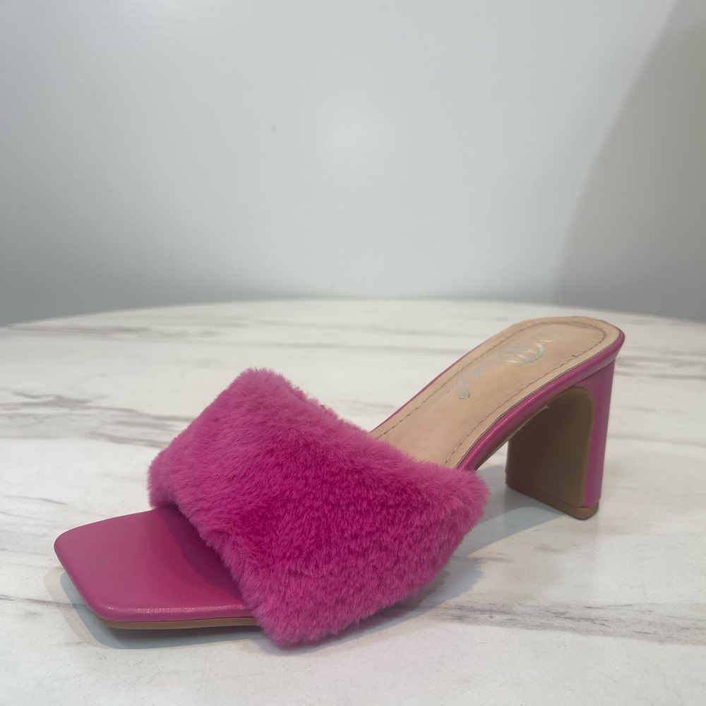 Sunny Luxe Faux Fur Heeled Slide